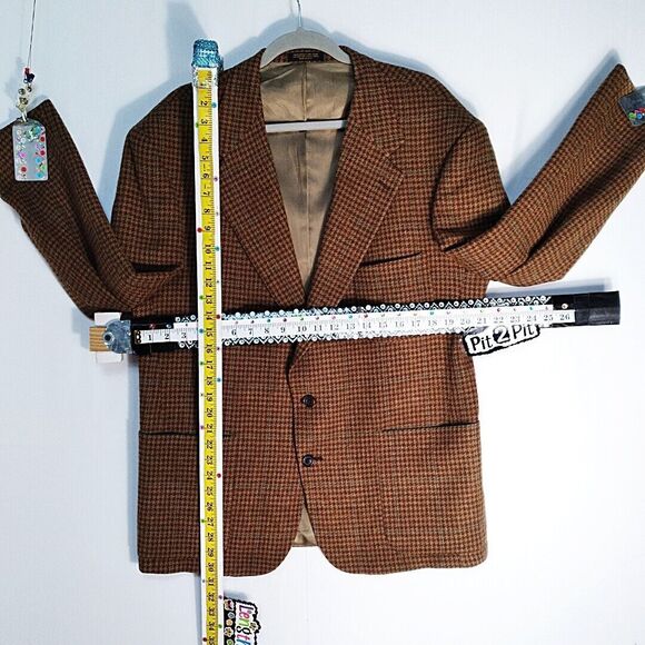 VTG Evan Picone Pure Wool Brown Signature Herringbone Tweed Blazer Sportscoat 40 - Picture 11 of 14